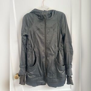 Lululemon Apres Anorak Jacket Gray Trench Run Herringbone Sherpa Hood Coat 6